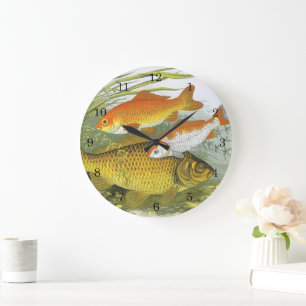 Vintage Goldfish Koi Fish, Marine Aquatic Sea Life Large Clock