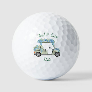 Vintage Golf Cart Blue Hydrangea Monogrammed Golf  Balls