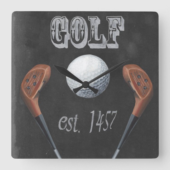 Vintage Golf Chalkboard Design Square Wall Clock (Front)