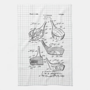 Vintage Golf Club Illustration Tea Towel