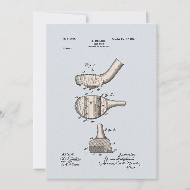 Vintage Golf Club Patent Blank Greeting Card (Front)