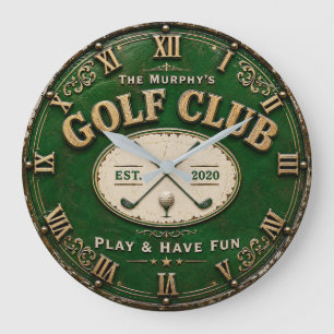 Vintage Golf Course Golfer Gift Rustic Country Large Clock