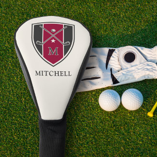 Vintage Golf Crest Crossed Clubs Initial Red Black Golf Head Cover