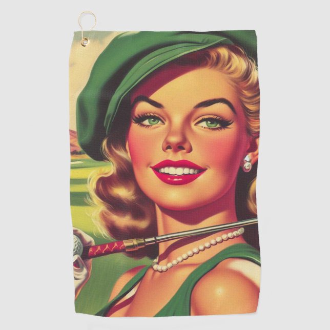 Vintage Golf Girl Golf Towel (Front)