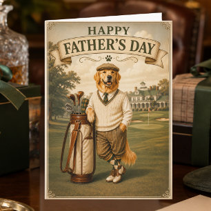 Vintage Golf Golden Retriever Happy Father's Day Card