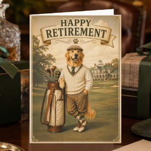 Vintage Golf Golden Retriever Happy Retirement Card