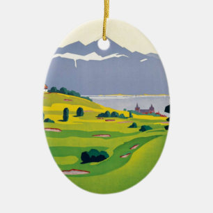 Vintage Golf Lausanne City Lake Switzerland Ceramic Tree Decoration