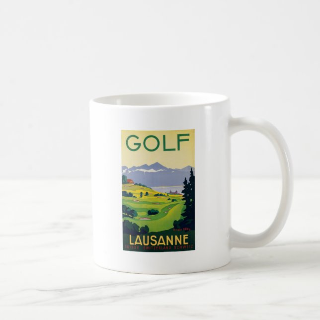 Vintage Golf Lausanne City Lake Switzerland Coffee Mug (Right)
