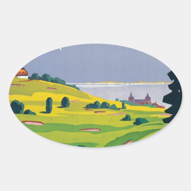 Vintage Golf Lausanne City Lake Switzerland Oval Sticker (Front)