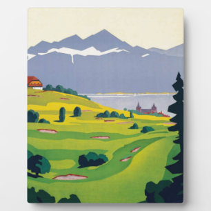 Vintage Golf Lausanne City Lake Switzerland Plaque