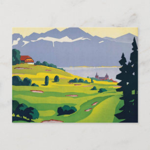 Vintage Golf Lausanne City Lake Switzerland Postcard