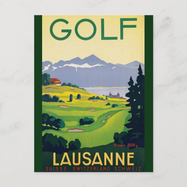 Vintage Golf Lausanne City Lake Switzerland Postcard (Front)