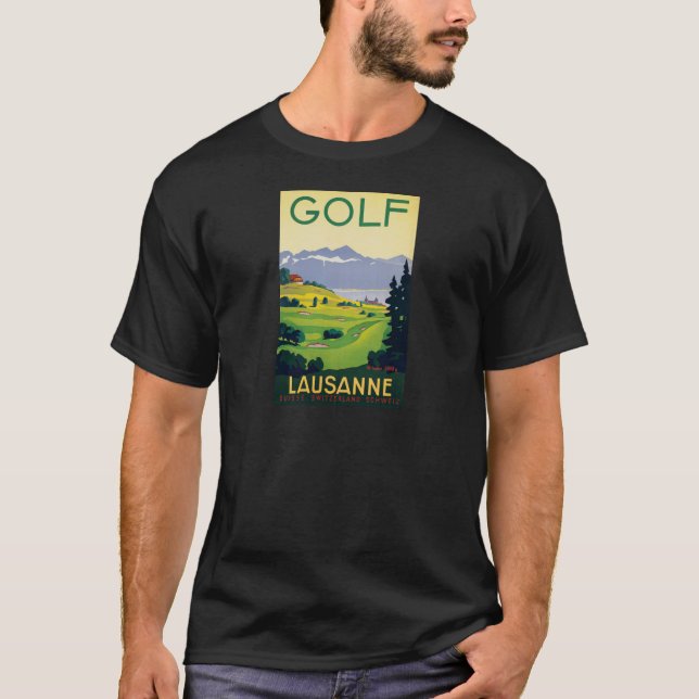 Vintage Golf Lausanne City Lake Switzerland T-Shirt (Front)