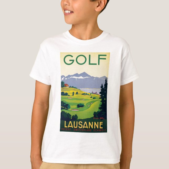 Vintage Golf Lausanne City Lake Switzerland T-Shirt (Front)