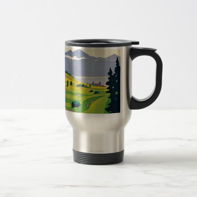 Vintage Golf Lausanne City Lake Switzerland Travel Mug (Right)