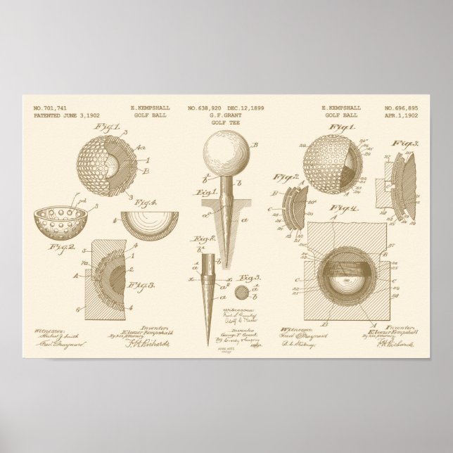 Vintage Golf Patent Poster 1 Sepia (Front)