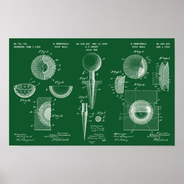 Vintage Golf Patent Poster 2 Green Chalkboard (Front)