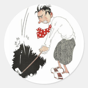 Vintage Golf Sports Humour, Funny Silly Golfer Classic Round Sticker