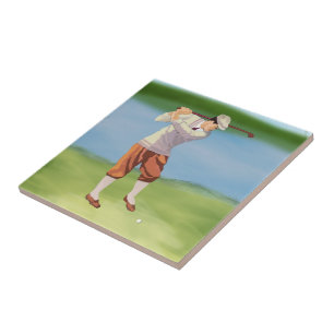 Vintage Golfer by the Riverbank Tile