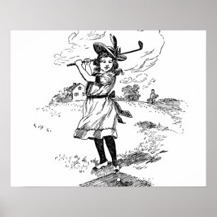 Vintage Golfer Girl golfing art illustration Poster