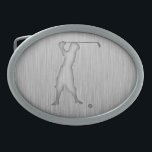 Vintage Golfer; Metal-look Belt Buckle<br><div class="desc">You will love this brushed aluminium metal look golfing golfer golf knickers ball vintage sport design. Great for gifts! Available on tee shirts, smart phone cases, mousepads, keychains, posters, cards, electronic covers, computer laptop / notebook sleeves, caps, mugs, and more! Visit our site for a custom gift case for Samsung...</div>