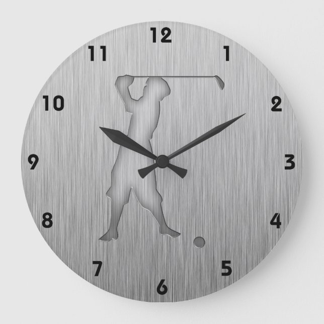 Vintage Golfer; Metal-look Large Clock (Front)