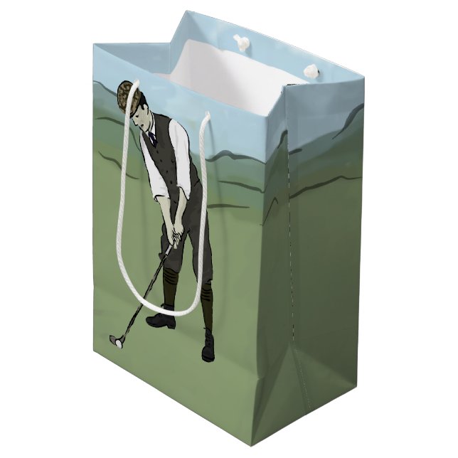Vintage Golfer V1 Art Medium Gift Bag (Front Angled)