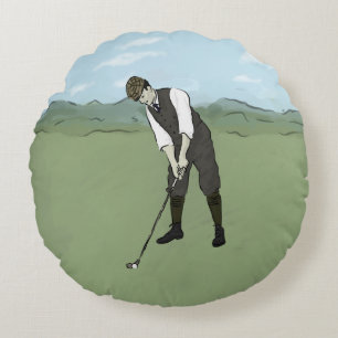 Vintage Golfer V1 Art Round Cushion