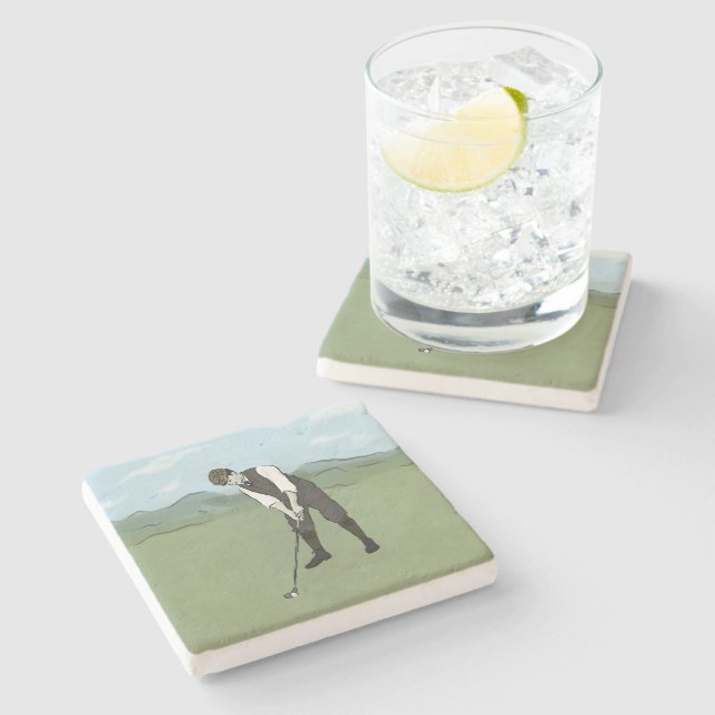 Vintage Golfer V1 Art Stone Coaster (Side)