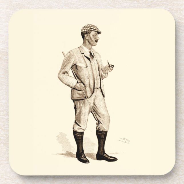 Vintage Golfer with Tobacco Pipe and Boots Coaster (Front)