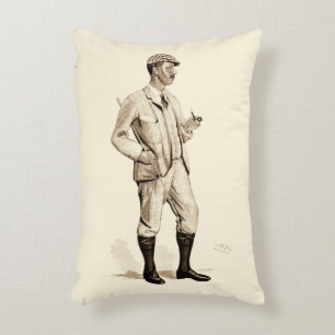 Vintage Golfer with Tobacco Pipe and Boots Decorative Cushion