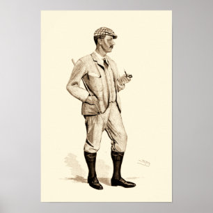 Vintage Golfer with Tobacco Pipe and Boots Poster