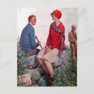 Vintage Golfers Out of Bounds Postcard