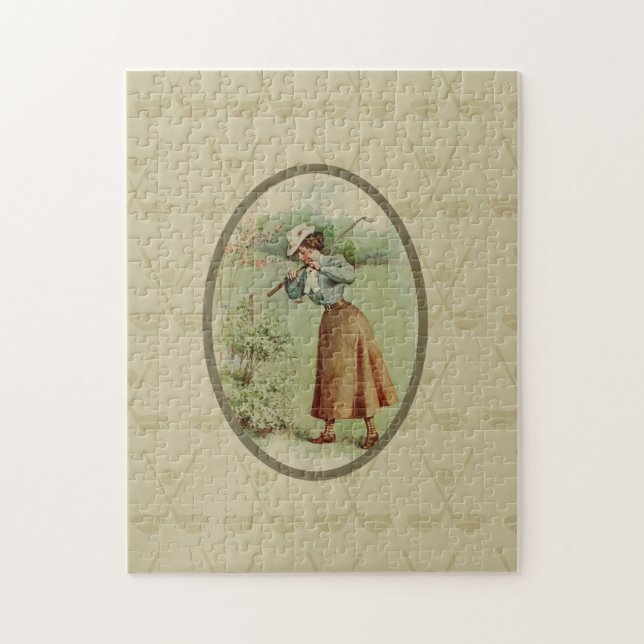 Vintage Golfing Lady Art Jigsaw Puzzle (Vertical)