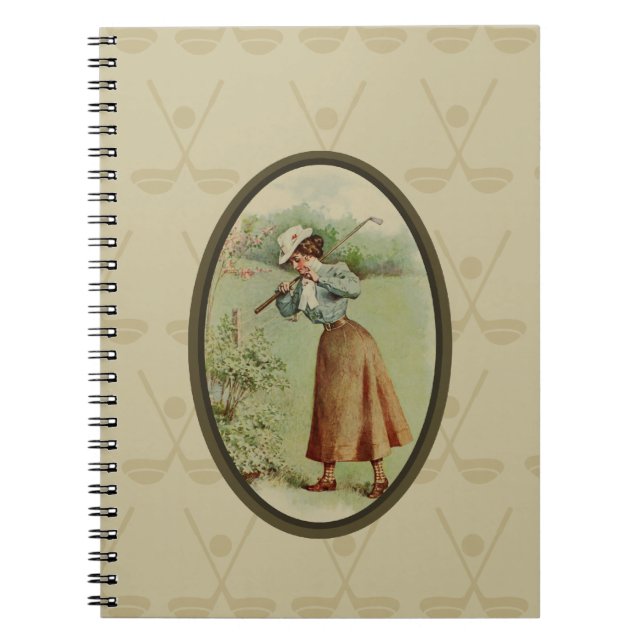 Vintage Golfing Lady Art Notebook (Front)
