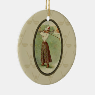 Vintage Golfing Lady Art (three) Ceramic Tree Decoration