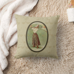 Vintage Golfing Lady Art (three) Cushion