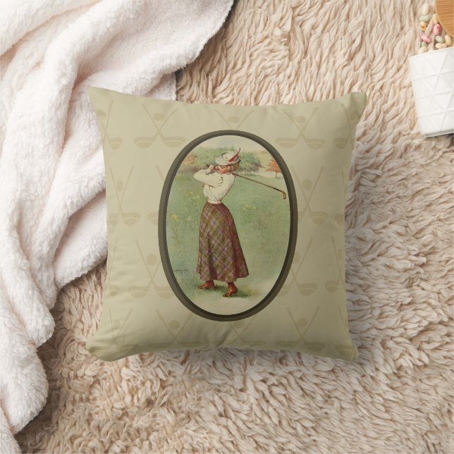 Vintage Golfing Lady Art (three) Cushion (Blanket)