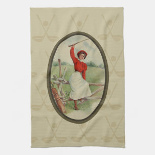 Vintage Golfing Lady Art (two) Tea Towel