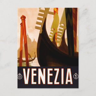 Vintage Gondola Venezia Italy Travel Postcard