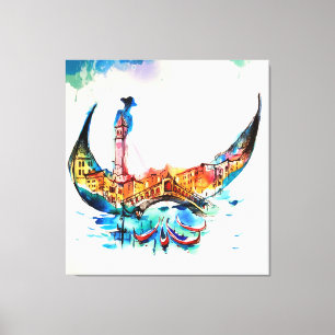 Vintage Gondola Venice City Travel Love Watercolor Canvas Print
