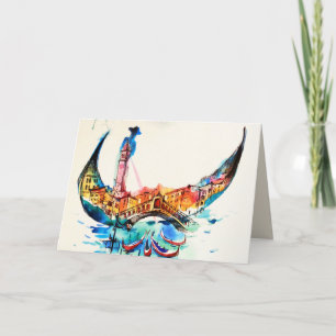 Vintage Gondola Venice City Travel Love Watercolor Card