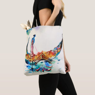 Vintage Gondola Venice City Travel Love Watercolor Tote Bag