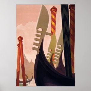 Vintage Gondolas Grand Canal Venice Italy Travel Poster