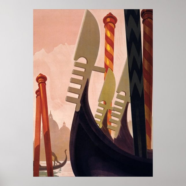 Vintage Gondolas Grand Canal Venice Italy Travel Poster (Front)