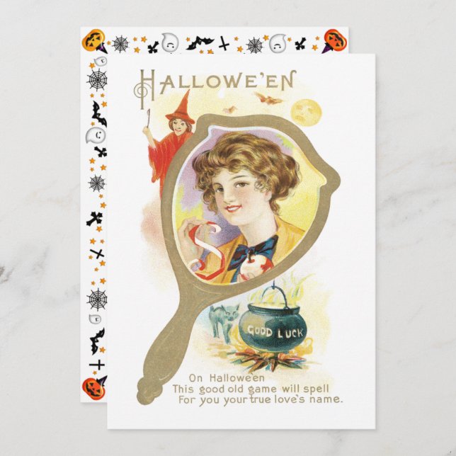 Vintage Good Luck Mirror Halloween Invitation (Front/Back)