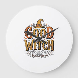 Vintage Good Witch Halloween Typography Design_1 Large Clock