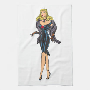 Vintage Gorgeous Glamour Girl Retro Blonde Pinup Tea Towel