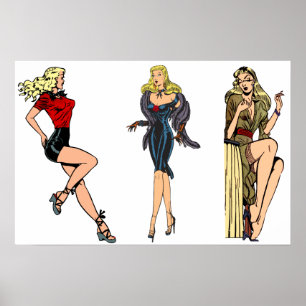 Vintage Gorgeous Glamour Girls Retro Blondes Pinup Poster