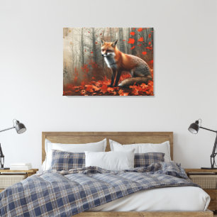 Vintage Gorgeous Red Fox Autumn Foliage 32x24 Canvas Print